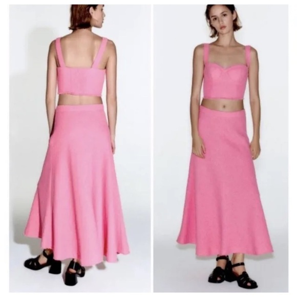 Zara texture Maxi skirt long swing pink size XXL Womens new - Picture 4 of 8